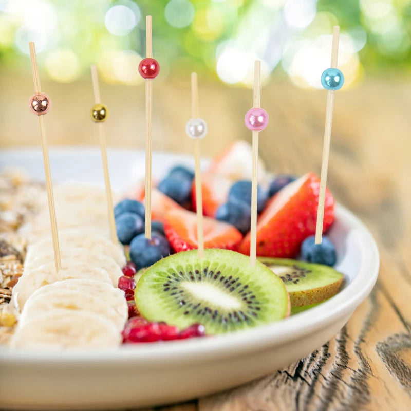 100Pcs Disposable Bamboo Skewers Food Picks Buffet Cupcake Fruit