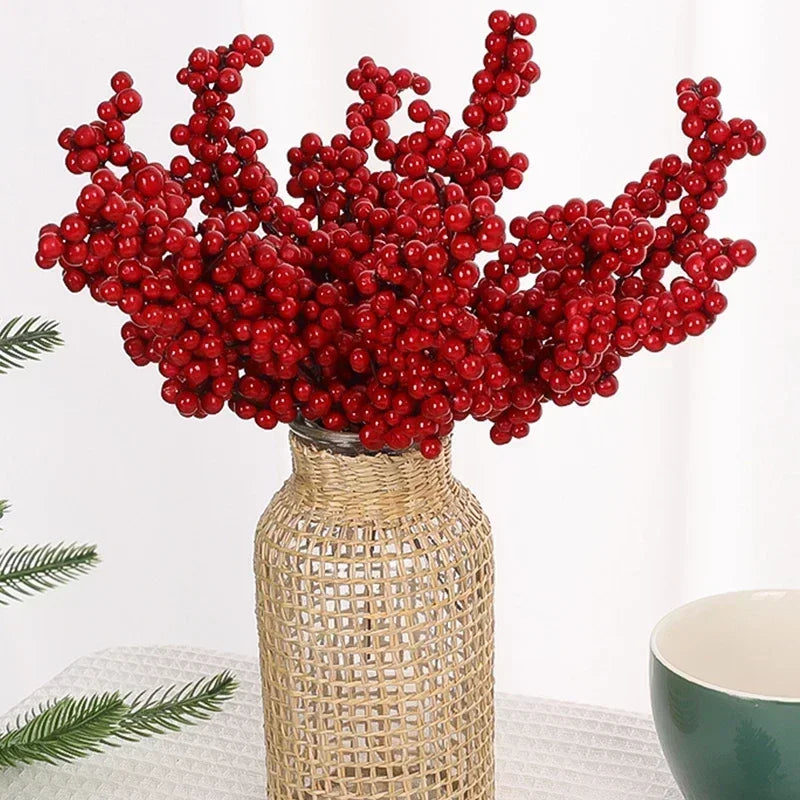 50/1branch Christmas Artificial Berries Stem Red Holly Berry Fake