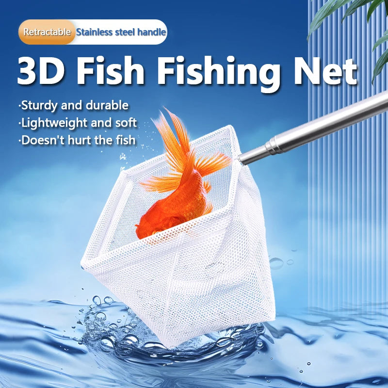 Aquarium Square Fishing Net With Suction Cup Extendable Long Handle
