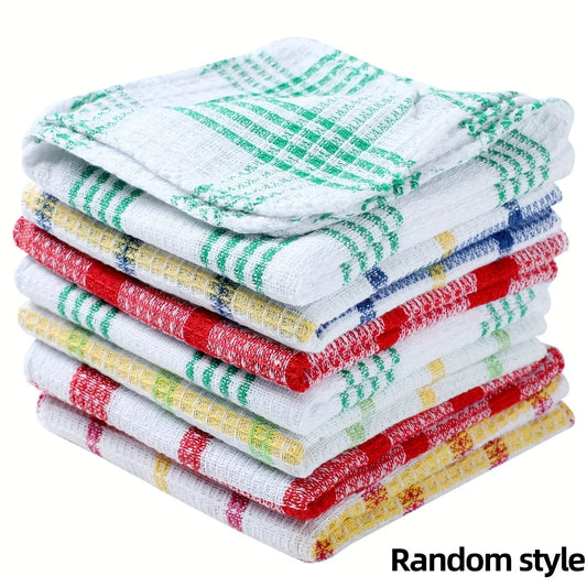3/5/10/12pcs Plaid Kitchen Towels - Double-Sided Non-Shedding Dish