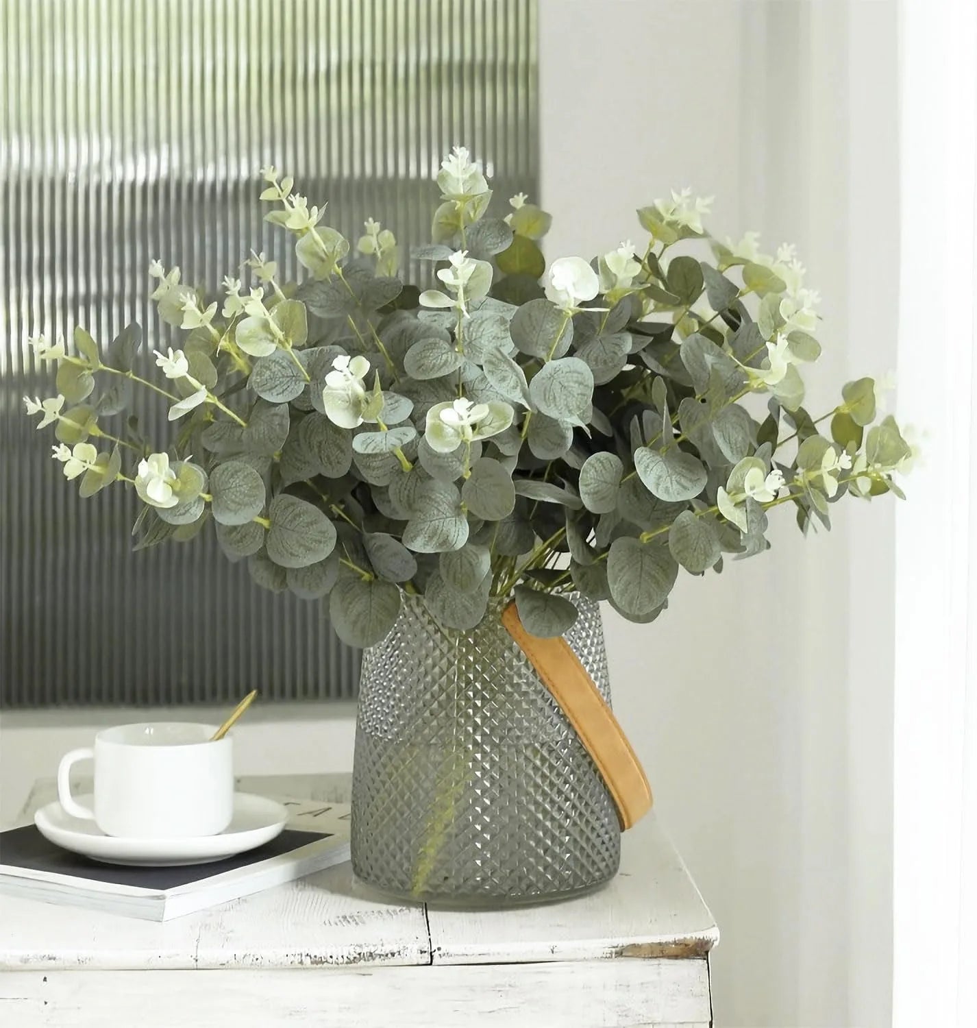 5/10/20Pcs Of Eucalyptus Leaf Stems Green Artificial Plants For Living