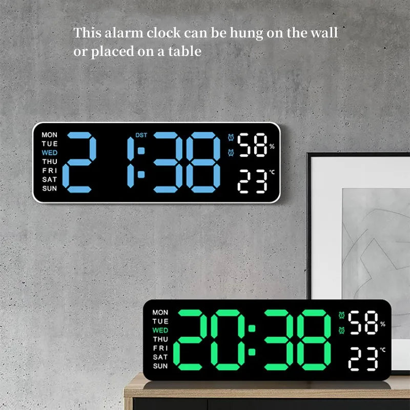 9 Inch Large Digital Wall Clock USB Powered TEMP Humidity Week Auto