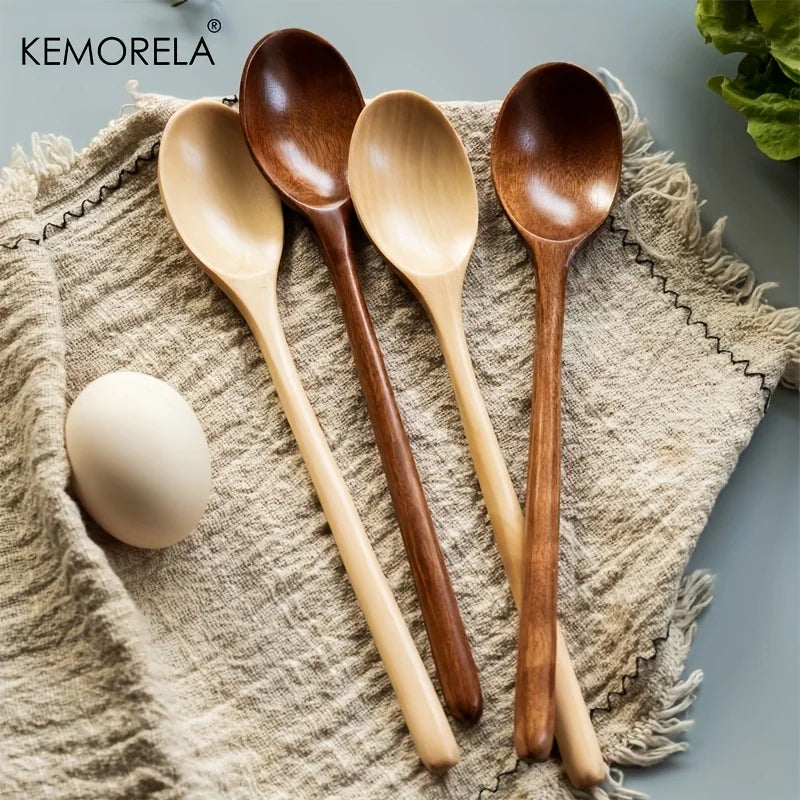 4PCS Wooden Spoon Kitchen Korean Style Natural Wood Soup Tableware