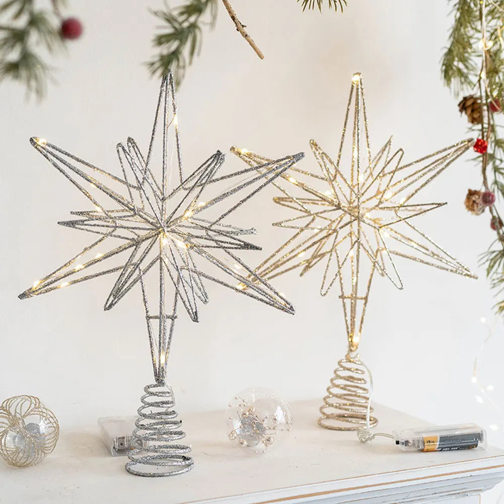 Christmas Tree Toppers Star With LED String Lights Ornaments For