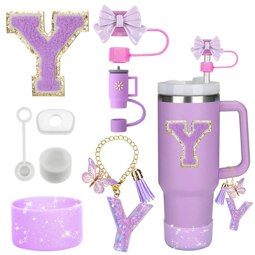 8PCS Accessories Set for Stanley Cup Purple 30oz 40oz tumbler Silicone