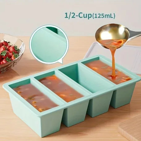 1pc Silicone Freezer Tray with Lid - Durable Kitchen Storage for Soup,