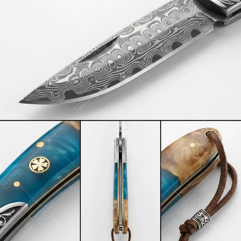 WXCOO Damascus Boning Knife Folding Fruit Cutting Knife Chef's Knife