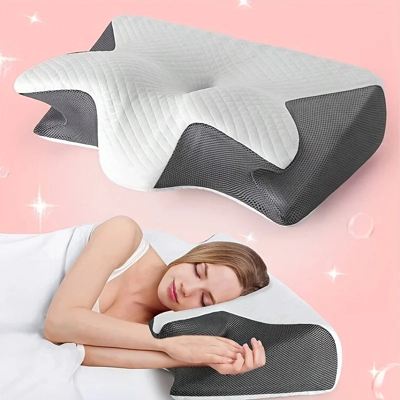 Ergonomic Neck Horn Pillow for Side, Back and Stomach Sleepers -