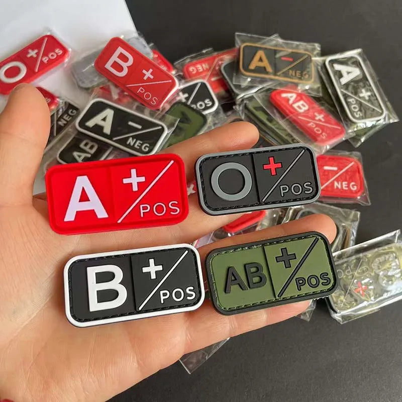 Small Patch with Hook,PVC Blood Type A B AB O POS NEG Emblemen,Patches