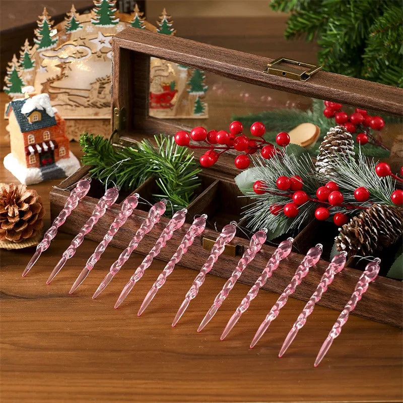 12/24Pcs Crystal Snowflake Clear Simulation Ice Pendants Xmas Tree