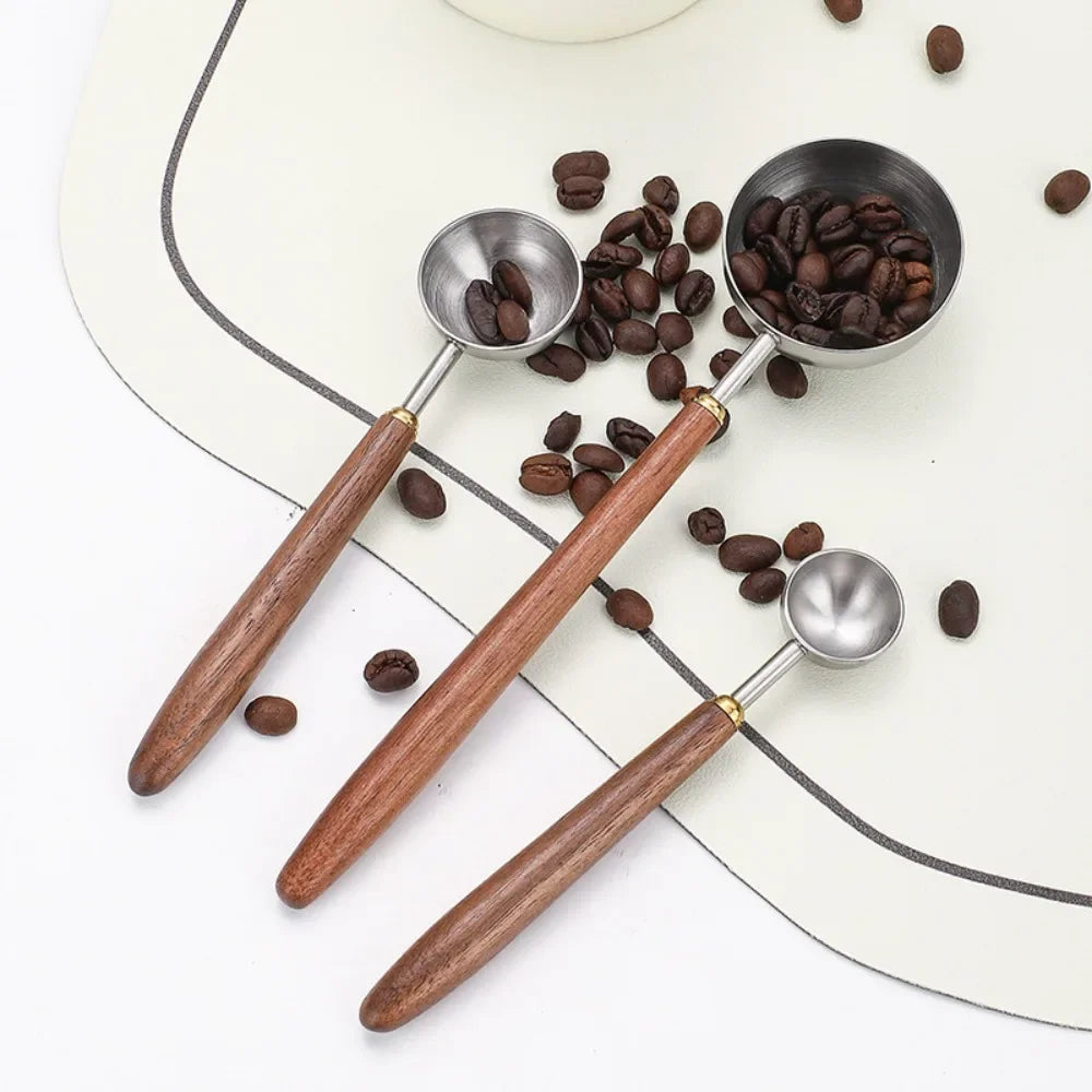 25ml Wooden Handle Stainless Steel Coffee Scoop Tablespoon Measuring