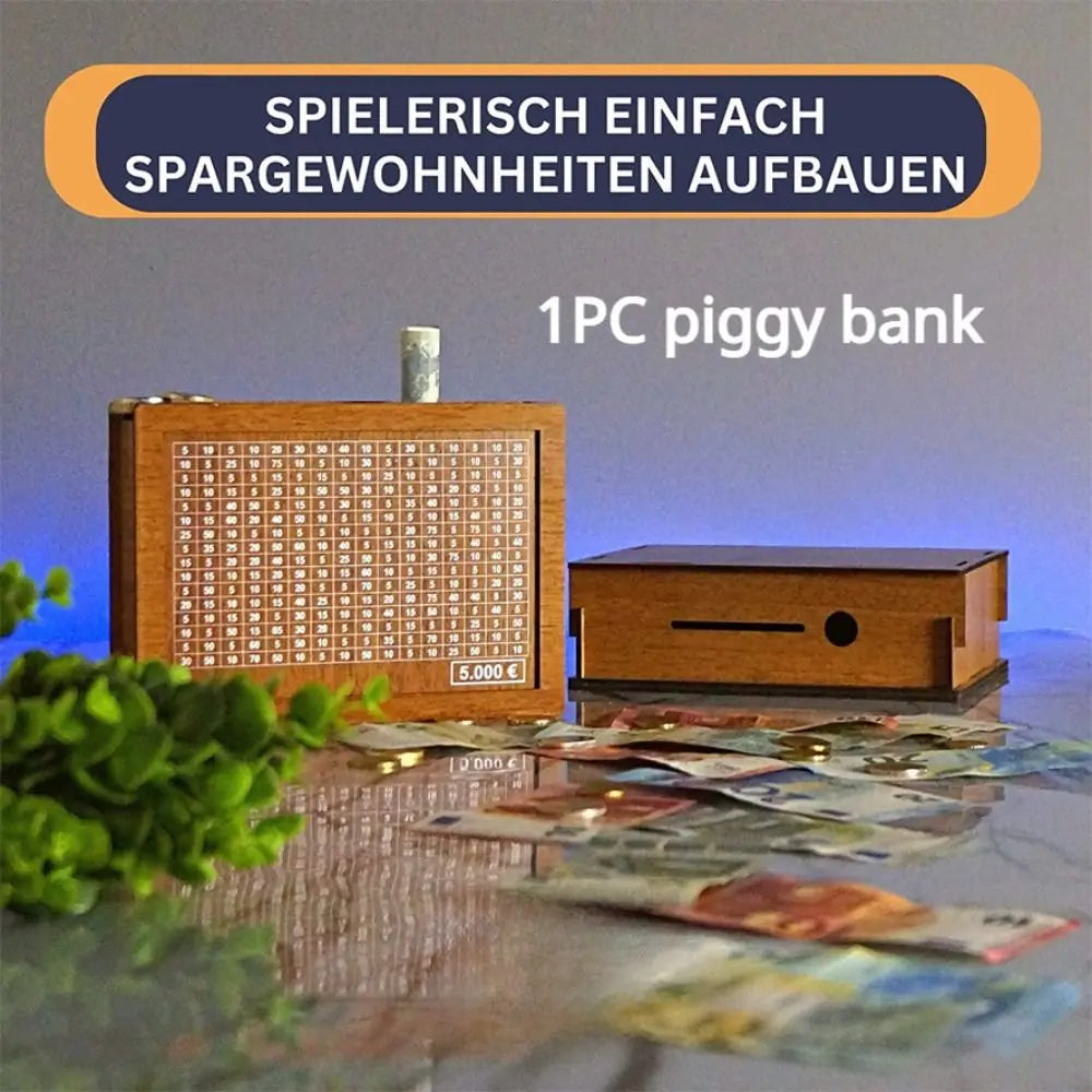 1000/3000/5000/10000 Euro Money Box Wooden Piggy Bank Reusable Money