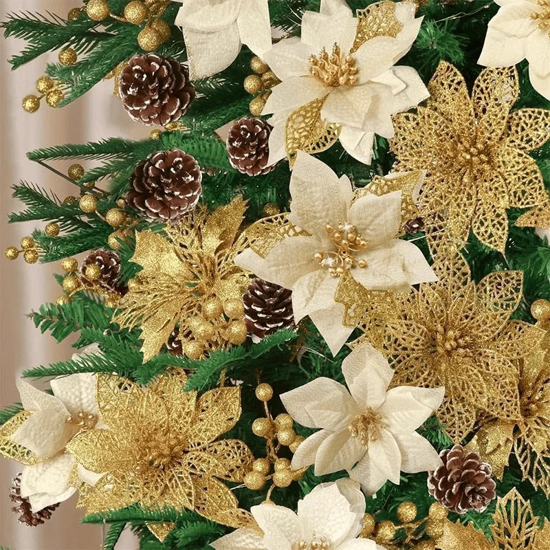 8/16Pcs Glitter Artificial Christmas Flowers Christmas Tree