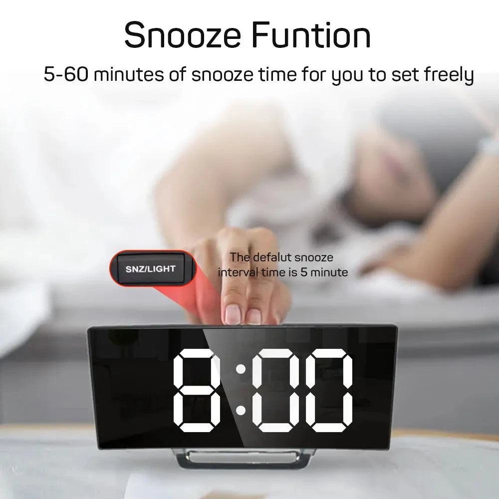 Curved Screen Clock Digital Led Alarm Clock with Temperature Display