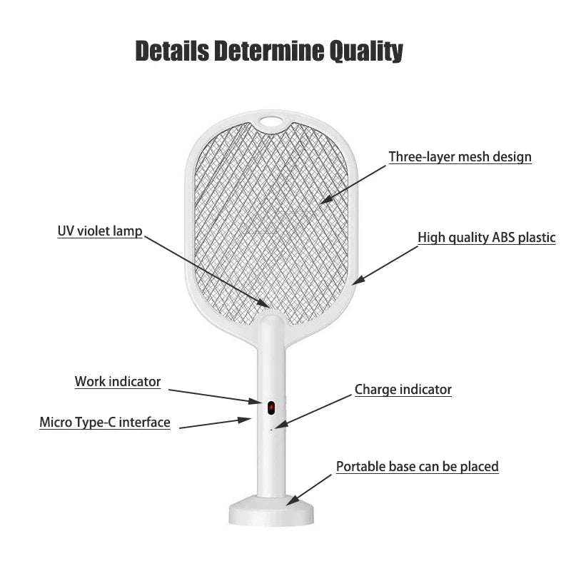Upgraded 3000V Mosquito Swatter with TYPE-C Charging, 3 in 1 Electric
