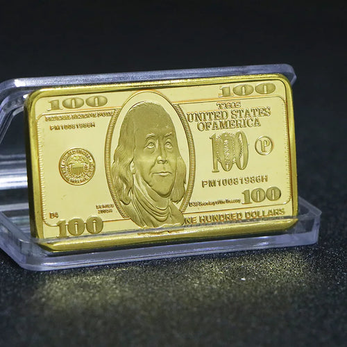 1pcs USA 100 Dollar Bullion 24k Gold Bar American Metal Coin Golden