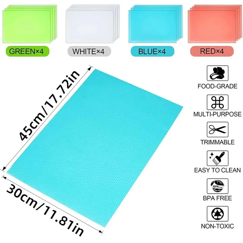 4PCS EVA Waterproof Refrigerator Liner Mat Washable Mildew Kitchen Pad