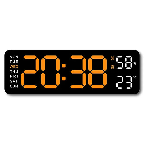 9 Inch Large Digital Wall Clock USB Powered TEMP Humidity Week Auto