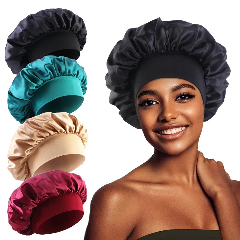 New Satin Wide Brim Nightcap Silky Bonnet Hair Wrap for Sleeping Sleep