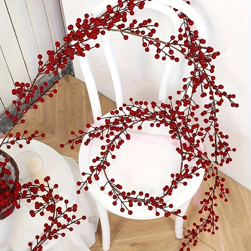 1pc 190cm Artificial Cranberry Vine, Christmas - Suitable for Dining