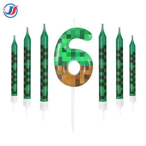 7Pcs Pixel Miner Birthday Cake Candles Topper for Pixel Theme Party