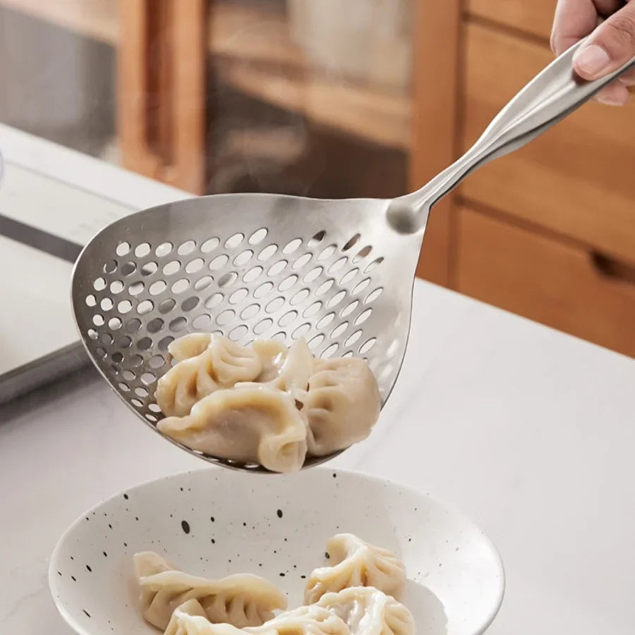 1pc Large Durable Stainless Steel Colander Skimmer Spoon, Heavy Duty