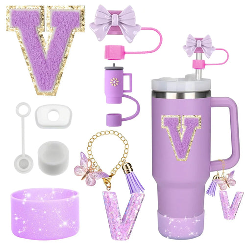 8PCS Accessories Set for Stanley Cup Purple 30oz 40oz tumbler Silicone