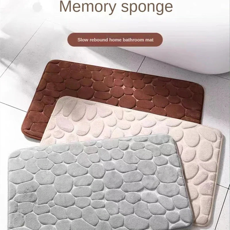 3D Non Slip Bathroom Mat Cobblestone Embossed Bath Mats Absorbent