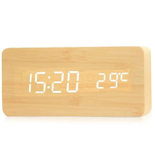 Wooden Digital Alarm Clock, LED Alarm Clock with Temperature Desk