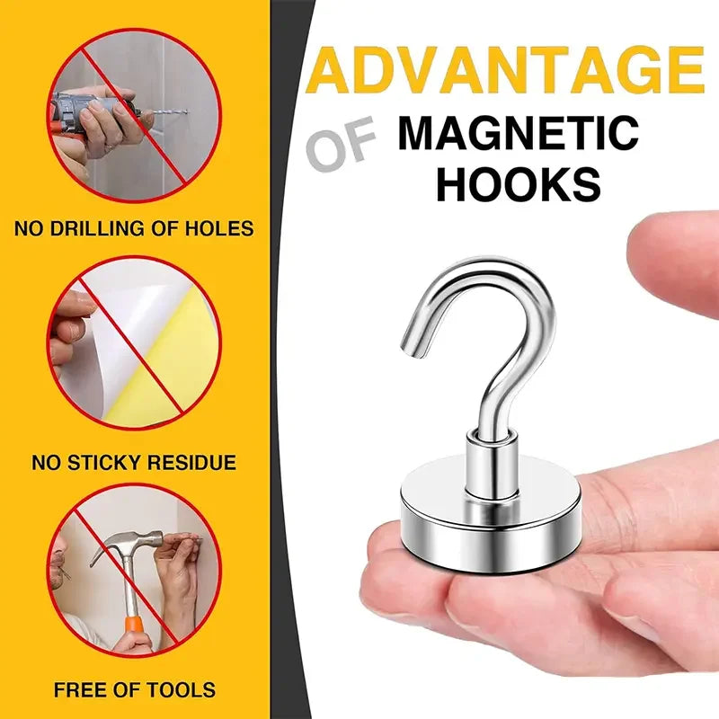 3/6Pcs Magnetic Hooks Heavy Duty, 25 LBS Strong Magnets with Metal