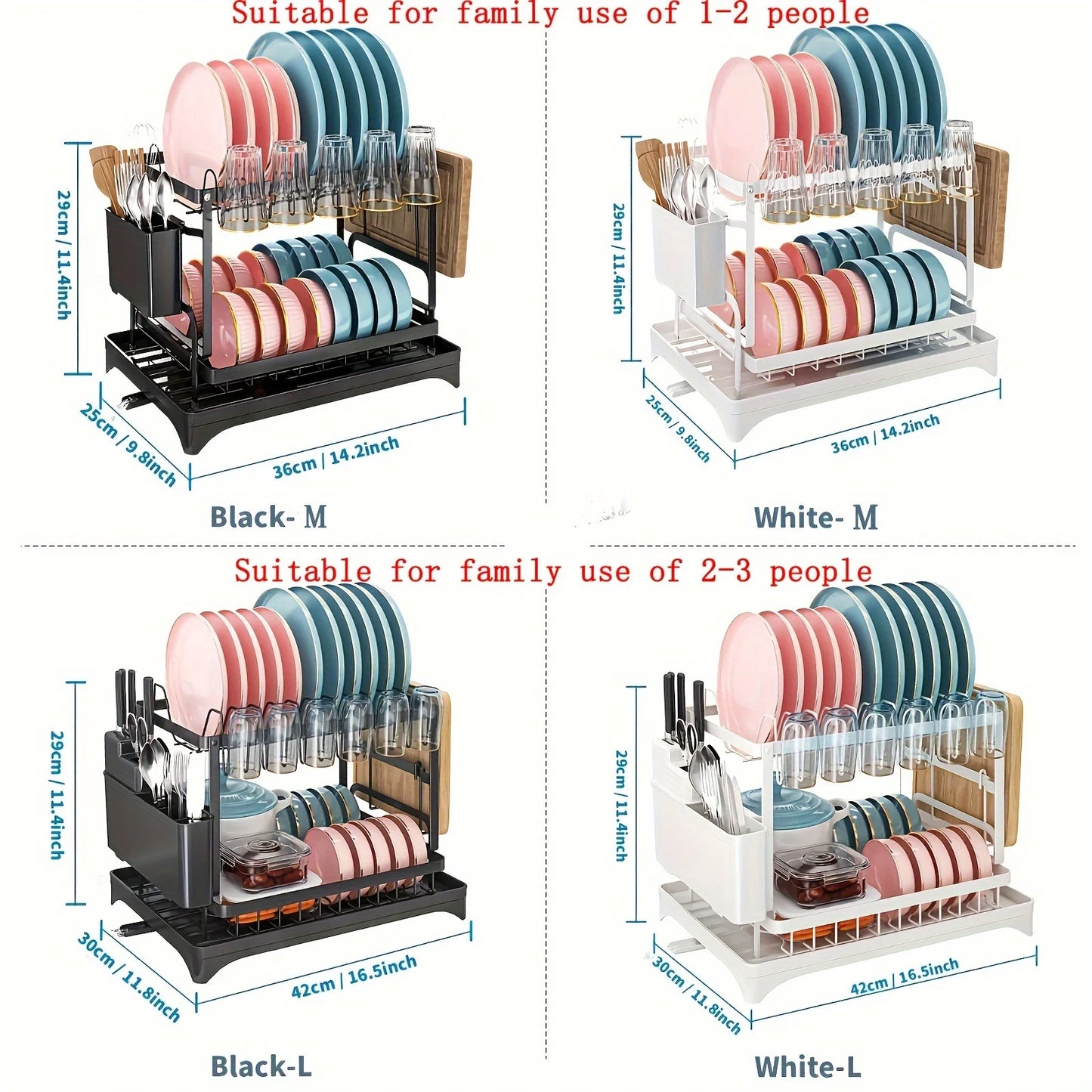 Dish Drying Rack, 2 Tier Large Dish Drying Rack for Kitchen Counter