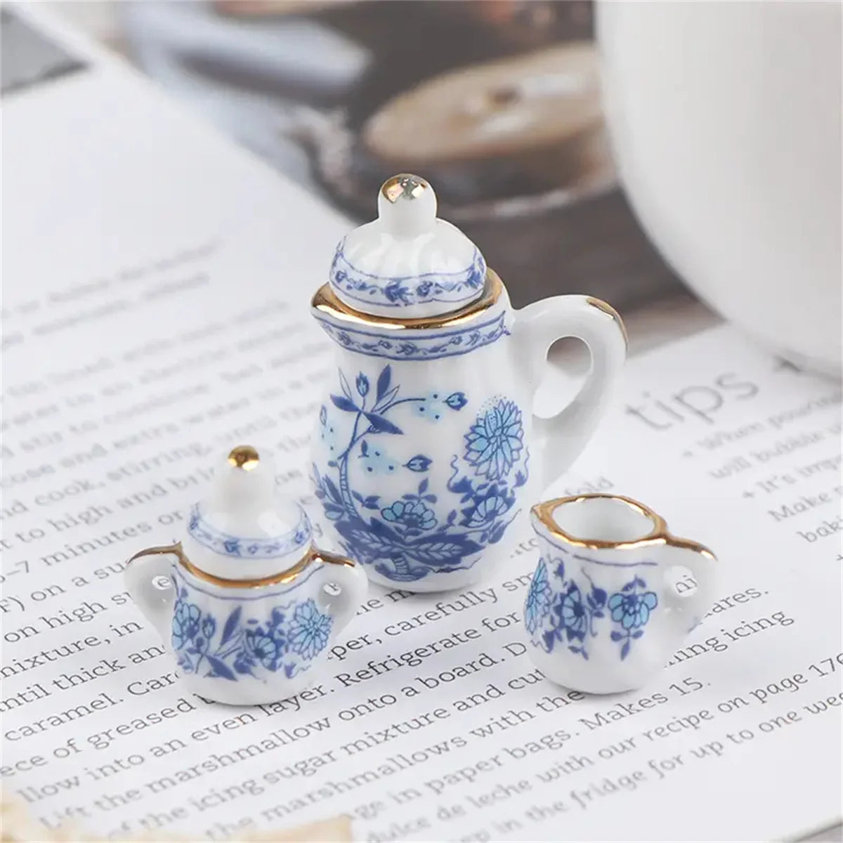 15Pcs/Set Vintage Miniature White Porcelain Tea Set Pot Cup Plate