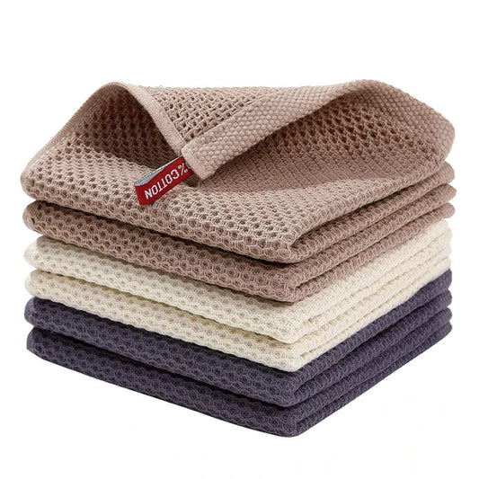 Cotton Towel Soft Absorbent Dishcloth Kitchen Dish Rags Honeycomb