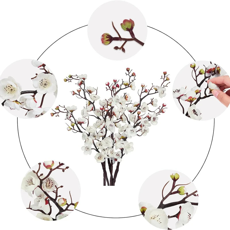 Artificial Flowers Spring Plum Blossom Peach Branch Silk Flowers for