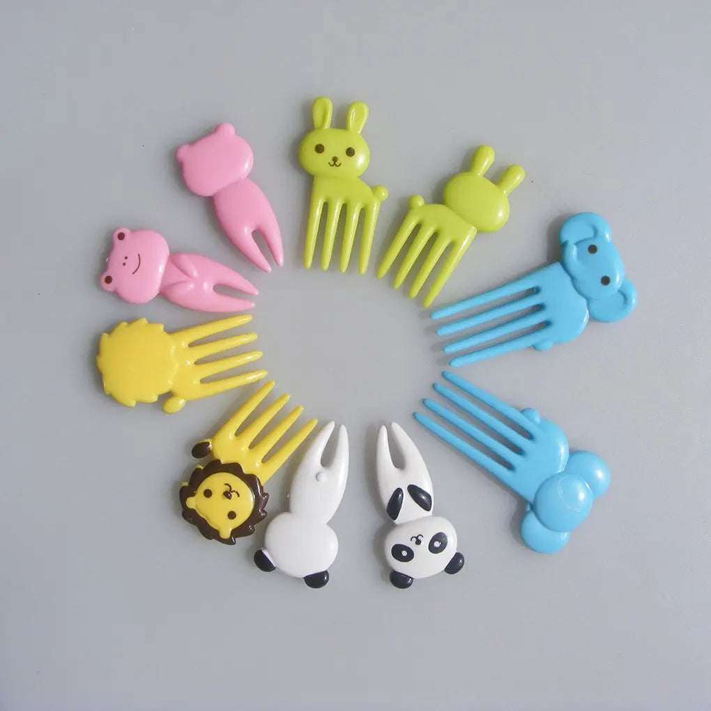10pcs Animal Farm Fruit Fork Mini Cartoon Children Snack Cake Dessert