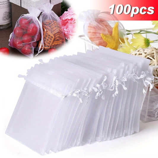 100PCS Organza Bags Random Mesh Organza Jewelry Bags Drawstring, Small