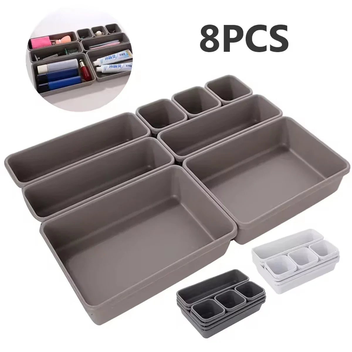 8pcs/set Adjustable Drawer Organizer Box Trays Make Up Cosmetics