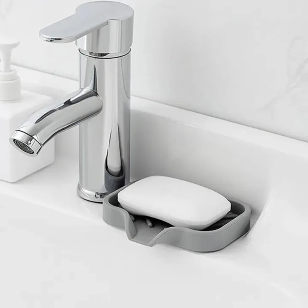 Sink Silicone Tray with Drain Soap Sponge Storage Holder Countertop