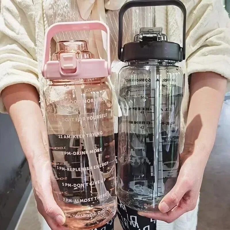 2L Portable Water Bottle Large Capacity Plastic Straw Water Cup Drink
