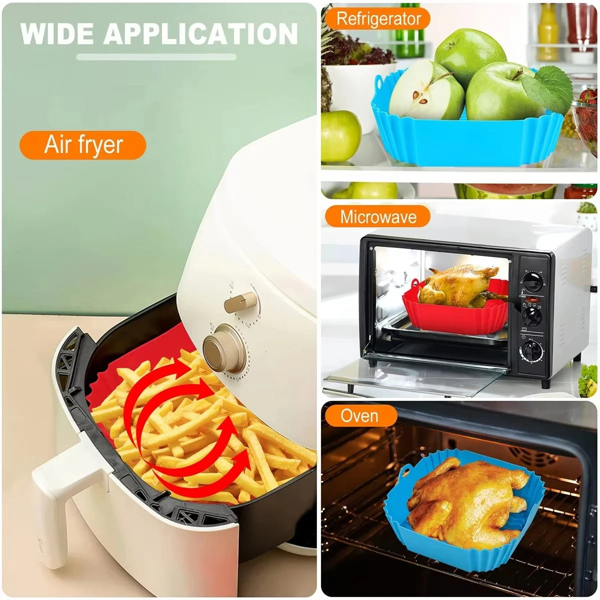 Silicone Air Fryer Pot Tray Food Safe Reusable Square BBQ Barbecue Pad