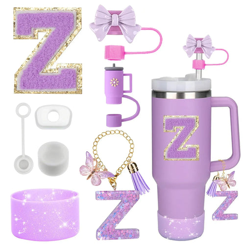 8PCS Accessories Set for Stanley Cup Purple 30oz 40oz tumbler Silicone