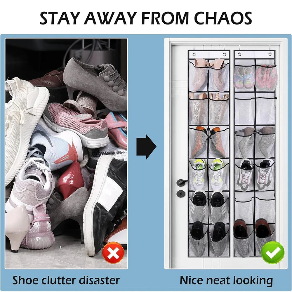 12 Pockets Over the Door Shoe Organizer Large Mesh Pockets With 2