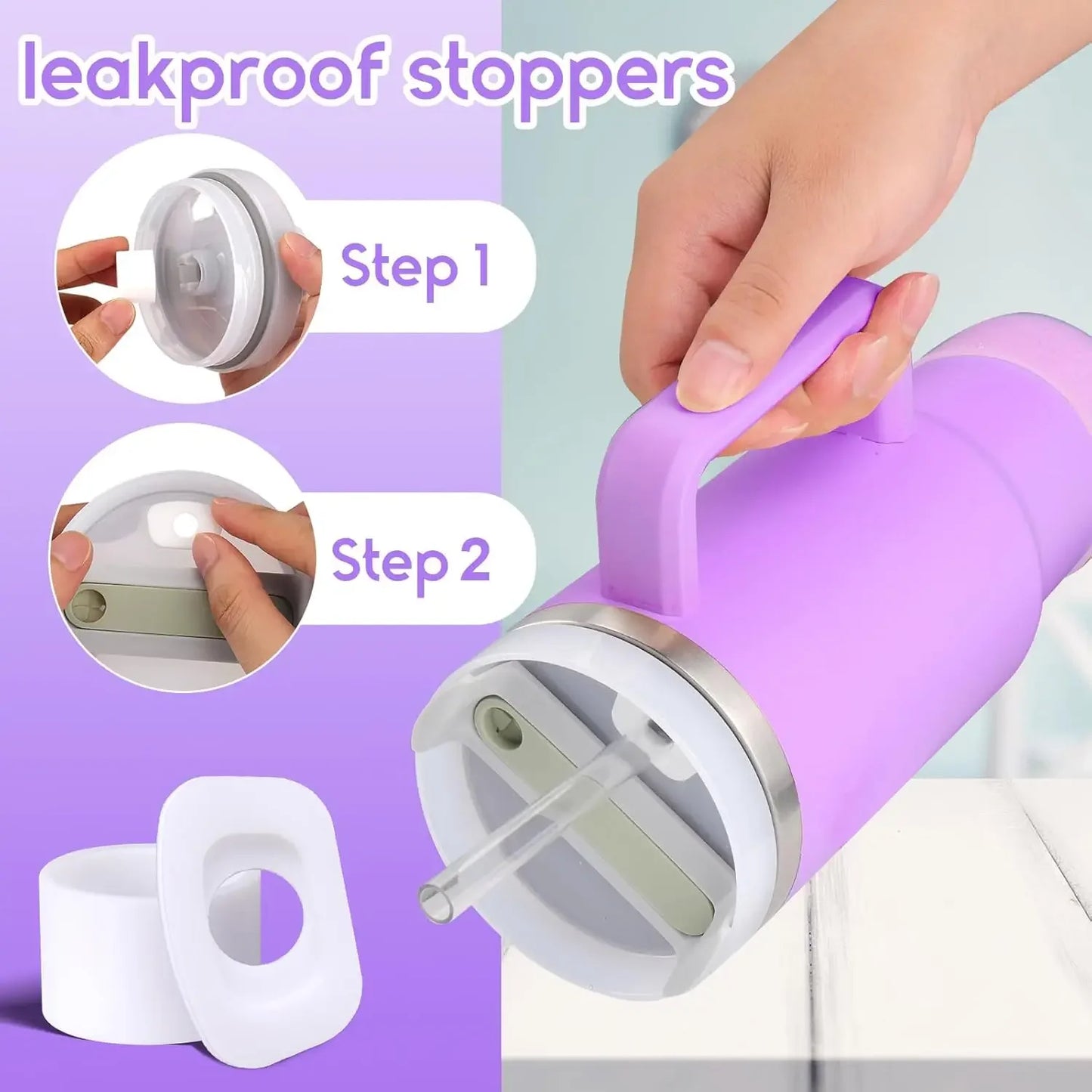 8PCS Accessories Set for Stanley Cup Purple 30oz 40oz tumbler Silicone