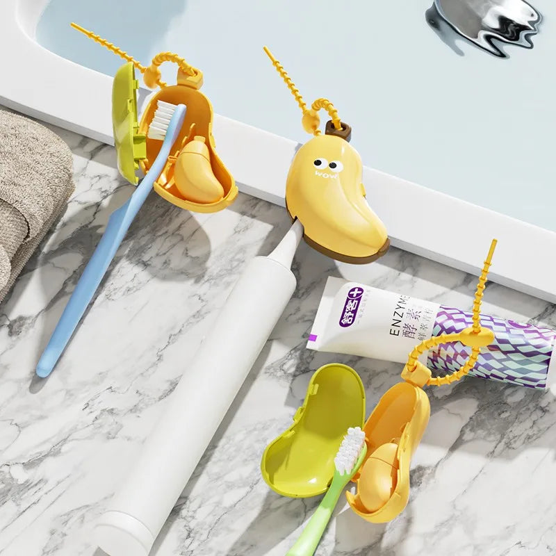 Banana Toothbrush Protective Cap with Toothpaste Storage Box - Compact