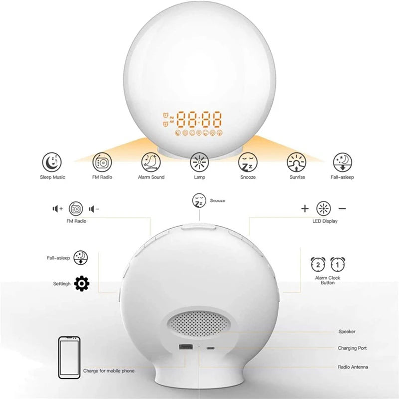 Wake Up Light Alarm Clock with Sunrise/Sunset Simulation Dual Alarms