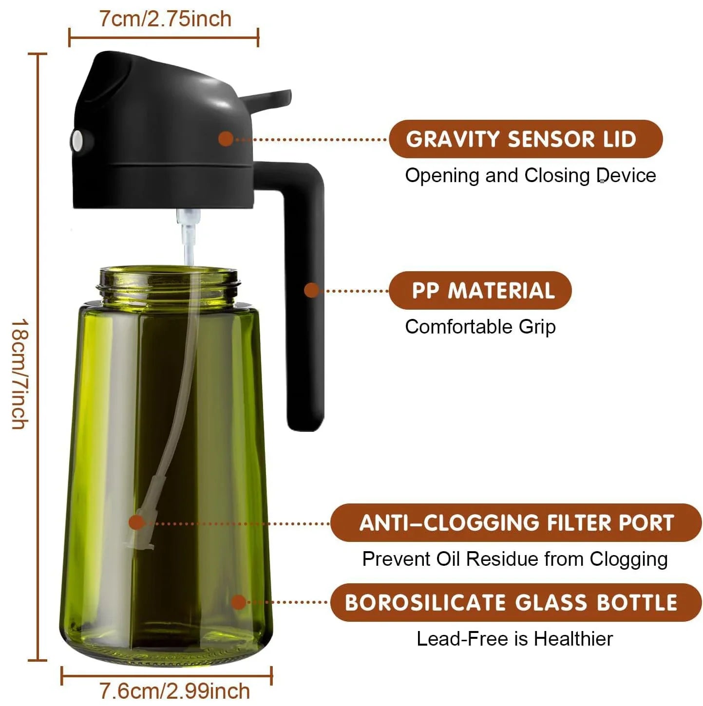 470ML/16oz Light-Blocking Dark Oil Sprayer for Cooking 2 in 1 Olive
