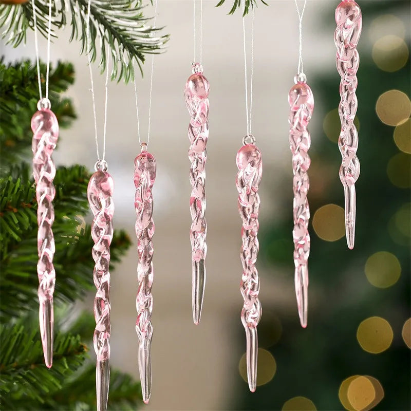 12/24Pcs Crystal Snowflake Clear Simulation Ice Pendants Xmas Tree