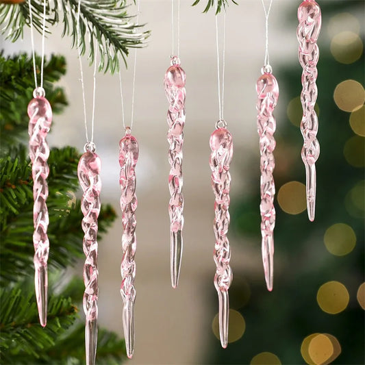 12/24Pcs Crystal Snowflake Clear Simulation Ice Pendants Xmas Tree