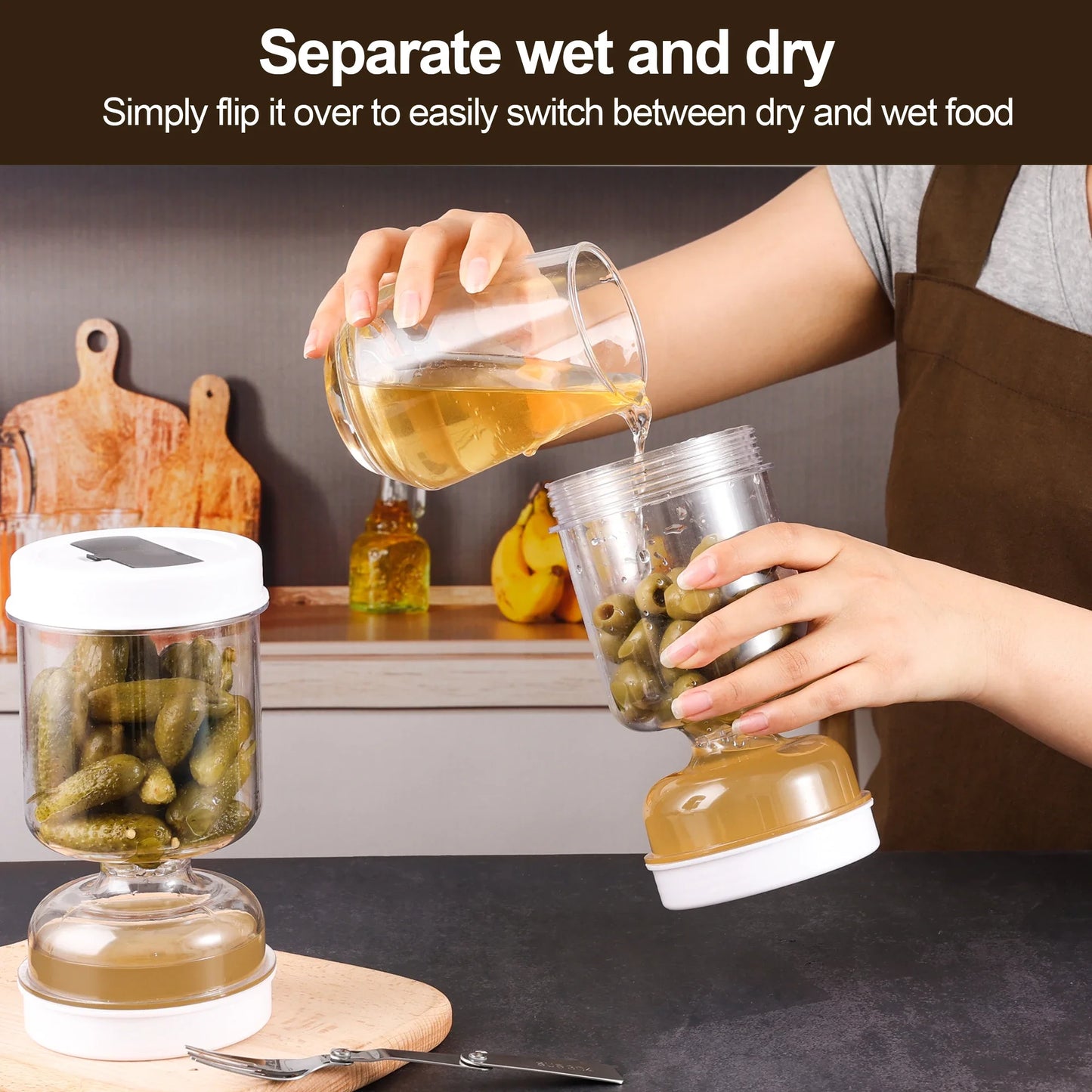 Pickles Jar With Forks Dry and Wet Dispenser Pickle and Olives