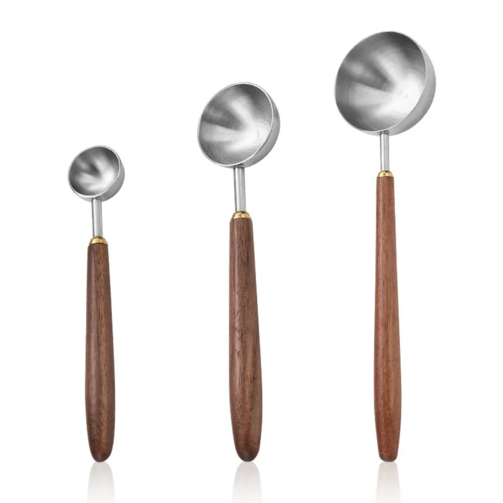25ml Wooden Handle Stainless Steel Coffee Scoop Tablespoon Measuring